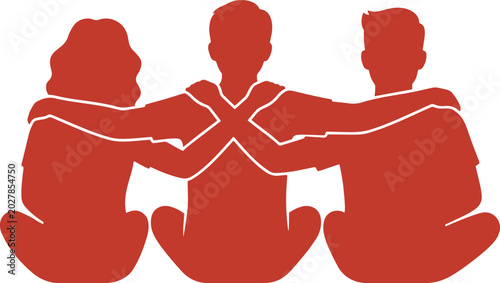 Quadro su tela Three people sitting together, a diverse group of friends or colleagues in a supportive embrace