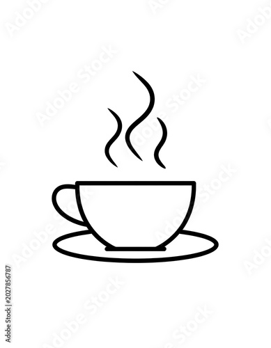 A simple line drawing of a steaming hot cup on a saucer