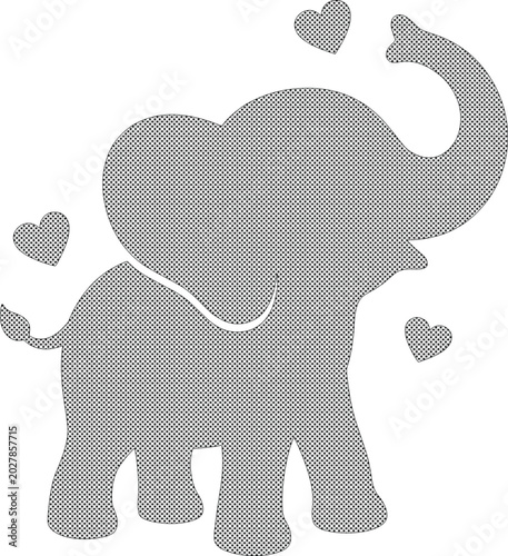 Obraz na plátně Charming baby elephant silhouette vector, adorable gray pachyderm with hearts, c