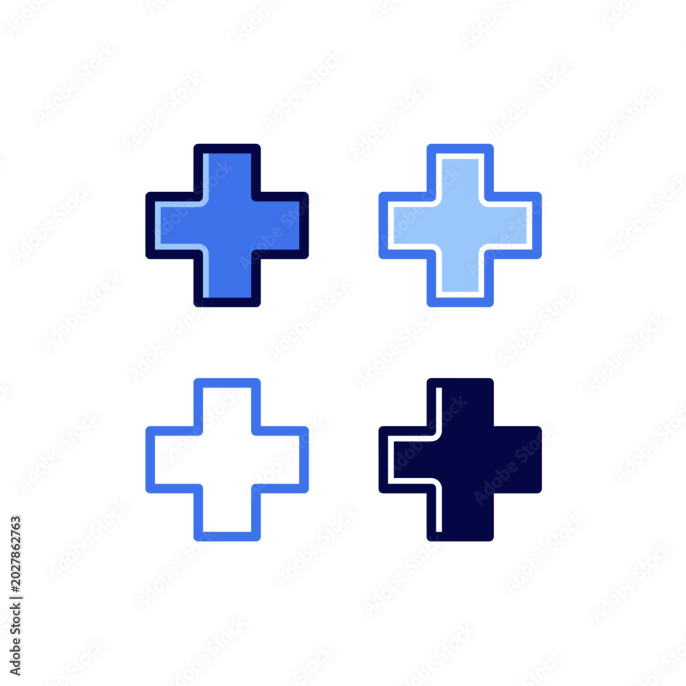 Fototapeta premium Medical Cross Icon Vector, Healthcare Plus Symbol Line Flat Outline