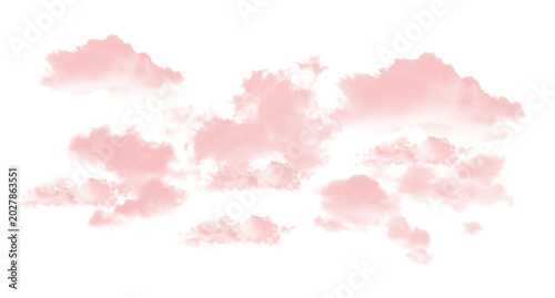 Canvas Print Soft pink clouds floating gently across a serene white sky with puffy formations