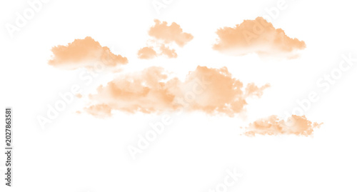 A group of fluffy orange clouds on a transparent background