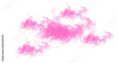 Vibrant pink smoke cloud isolated on transparent background with soft edges and light effects