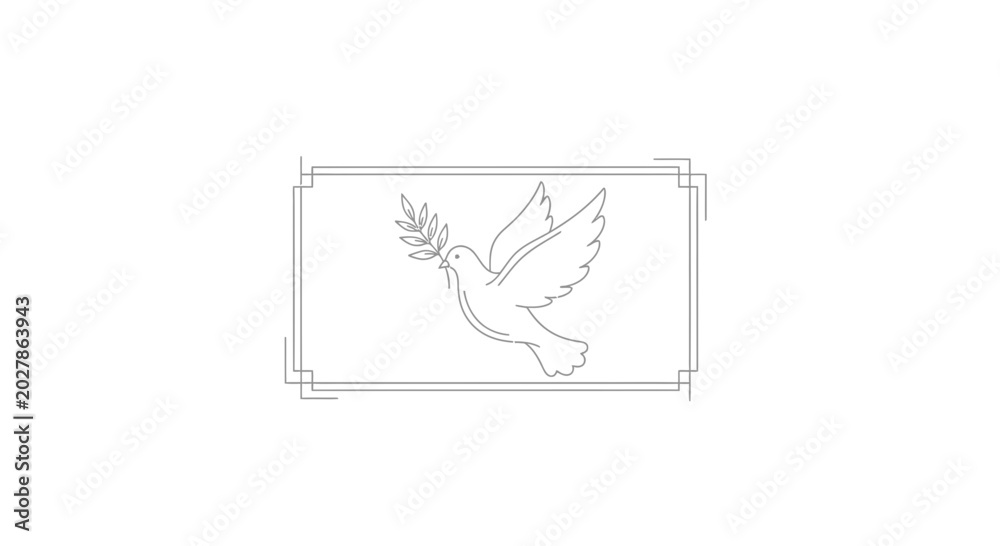Obraz premium Dove of Peace with Olive Branch, Minimalist Line Art, Symbol of Hope and Serenity
