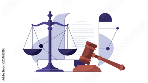 Schilderij op canvas Justice and law illustration with gavel and balance scales Vector