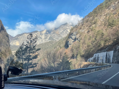 road in mountains,Travel to dolomiti, views from car