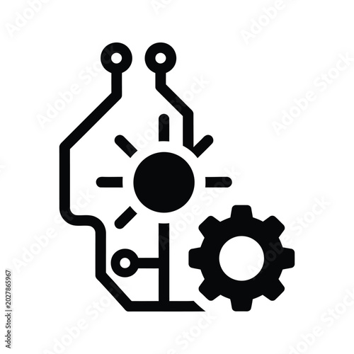 Robot head vector illustration with gear and control levers line art
