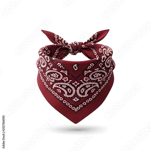 Classic Red Paisley Bandana Tied in a Knot Isolated on White Background