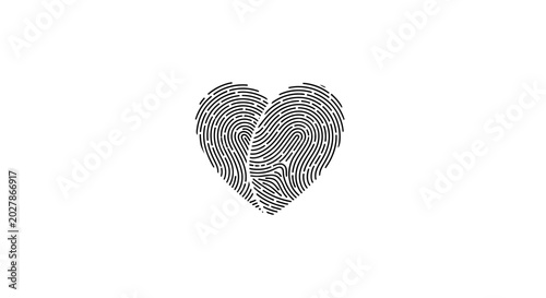 Minimalist black heart shaped fingerprint vector illustration