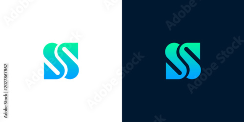 Dynamic and modern abstract letter SS logo design featuring a vibrant gradient of green and blue, symbolizing connectivity and contemporary branding for digital enterprises and innovative solutions