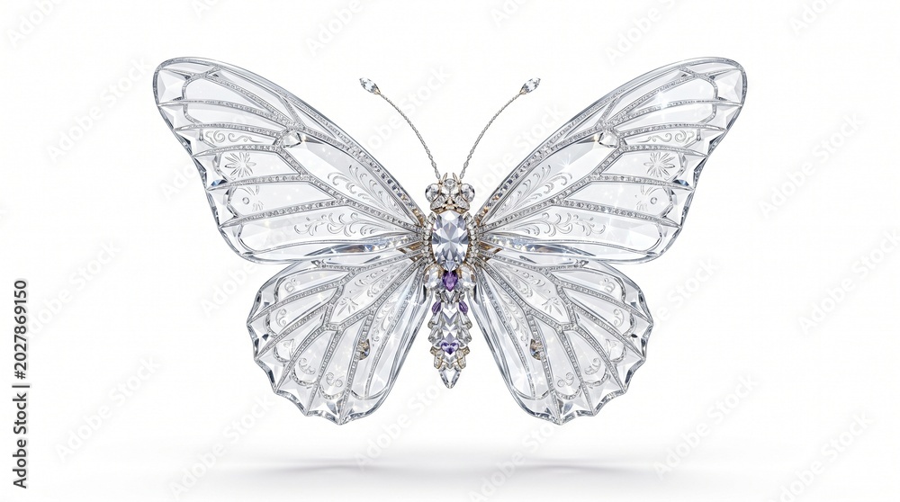 Fototapeta premium Exquisite diamond and amethyst butterfly brooch showcasing intricate craftsmanship and precious gemstones