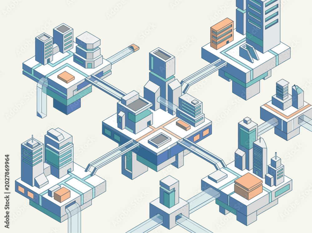 Obraz premium A futuristic cityscape with modern buildings.