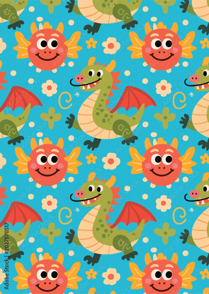 Fototapeta premium Cute Dragon Pattern Background Illustration Creative Design Template 