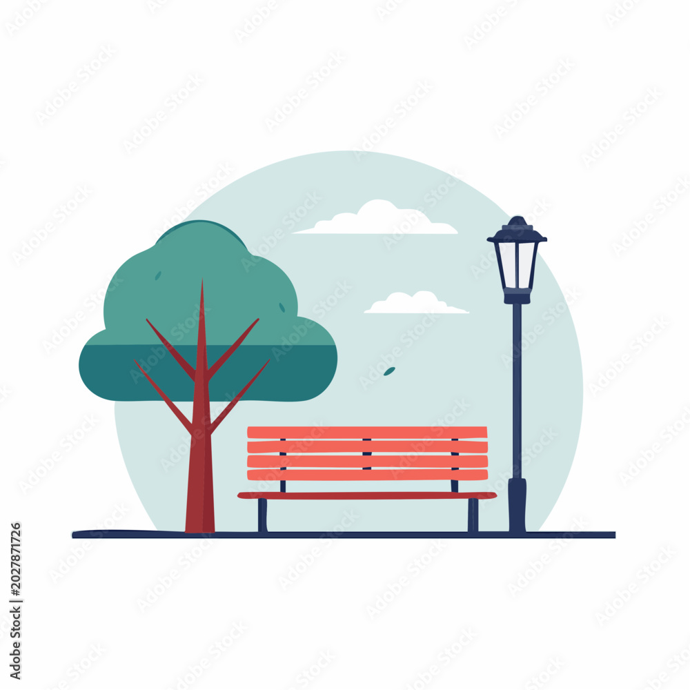 Naklejka premium Park Bench and Lamp Post Illustration