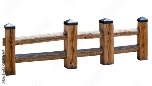 Εκτύπωση καμβά Rustic wooden split rail fence with black caps, isolated on transparent backgrou