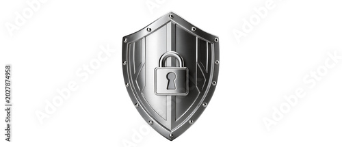 Photography Polished metal shield with padlock emblem, isolated on transparent background