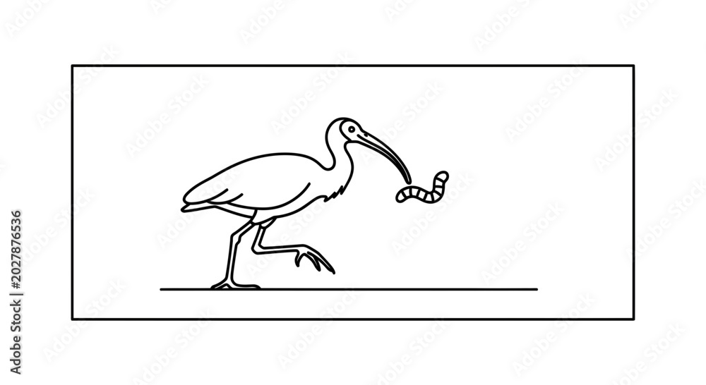 Fototapeta premium Bird Eating Worm Line Art Illustration