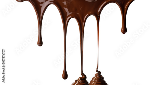 Photos Molten dark chocolate dripping and forming swirls, isolated on transparent backg