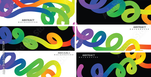 Картината върху платно Vibrant rainbow-colored abstract shapes swirl together in a mesmerizing pattern on a black background in a graphic design