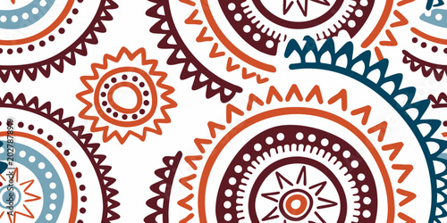 Tribal sunburst pattern a repeating geometric design on white background