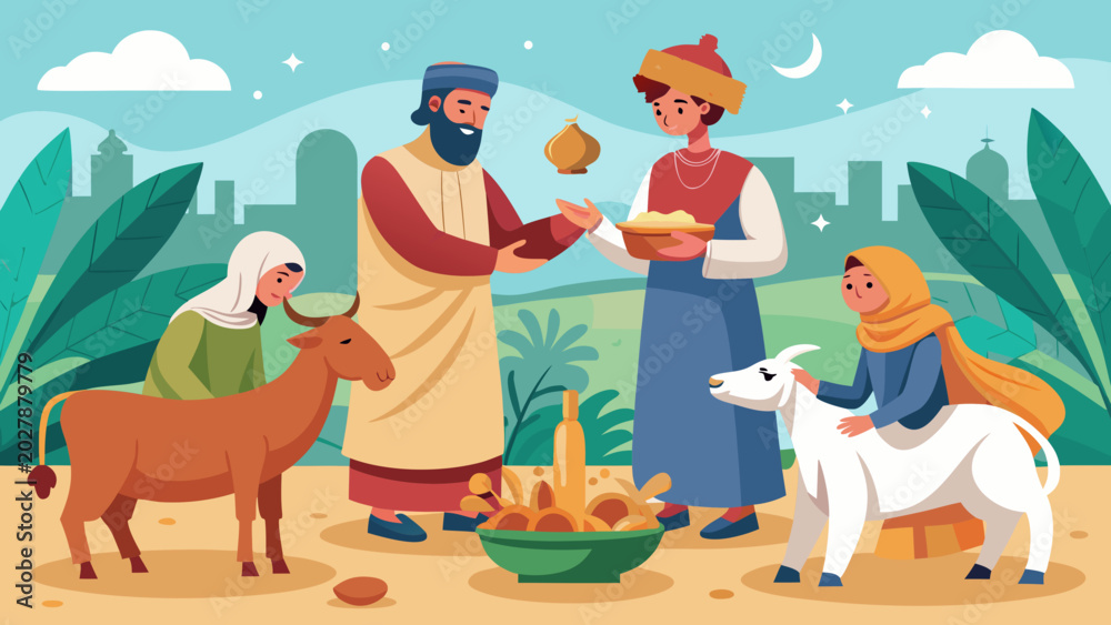 Naklejka premium Traditional qurbani sacrifice concept vector illustration for Eid ul Adha.