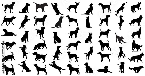 Bild auf Leinwand Set of black dog silhouettes in different actions