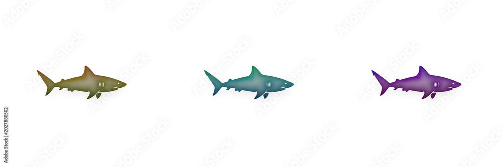 Fototapeta premium Three colorful shark silhouettes in a row