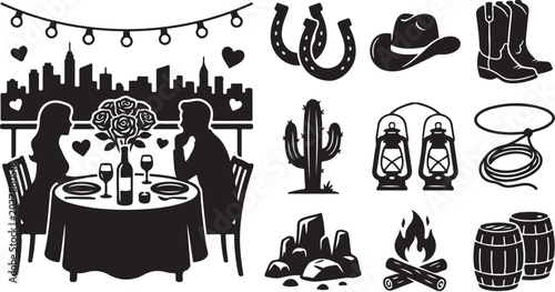 Romantic Western Themed Dinner Date Night Illustration