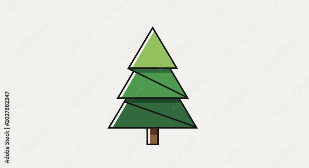 Fototapeta premium Abstract geometric green tree illustration with sharp lines.