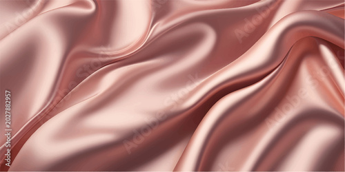 Rose gold metallic fabric texture showing smooth folds and luxurious waves