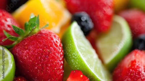 Vibrant  showcases colorful arrangement of fresh sliced citrus and berries.