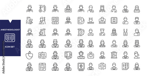 Schilderij op canvas Anesthesiologist Icon Set: A comprehensive collection of line icons representing various aspects of anesthesiology, medical professionals, and hospital equipment