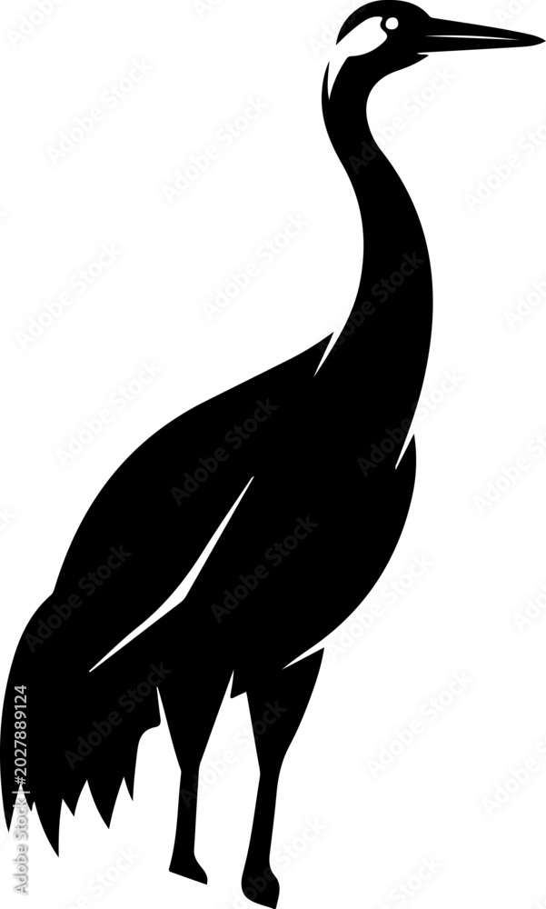 Obraz premium Black Crane, Bird Silhouette, Animal Icon, Wildlife Graphic