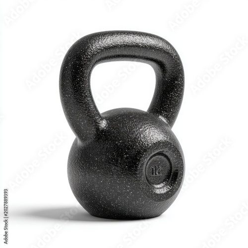 Cast Iron Kettlebell: A heavy, textured cast iron kettlebell, perfect for strength training and functional fitness, stands ready for a rigorous workout.
