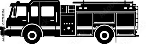 Fire truck, fire engine, emergency vehicle, black and white, vector illustration, rescue vehicle, fire department