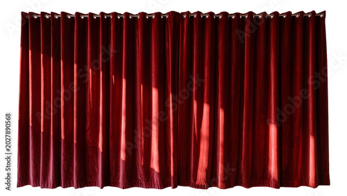 Tableau sur toile Rich red velvet theater curtains with grommets, isolated on transparent backgrou