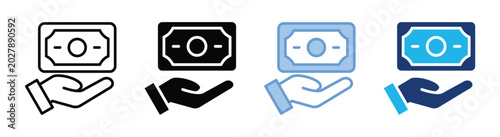Money icon set multiple style collection