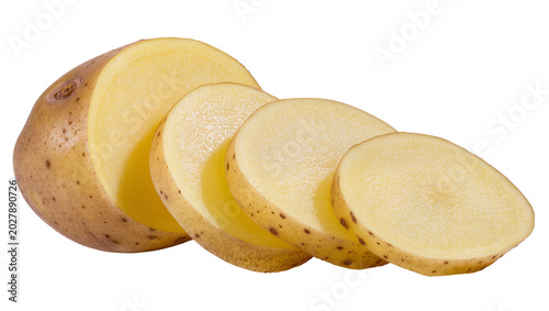 Fotografija Raw potato sliced into rounds, isolated on transparent background