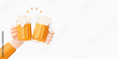 Foto Two hands clinking beer mugs digital illustration