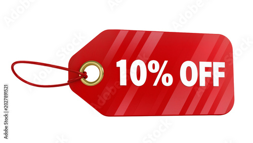 Photos Red 10% OFF price tag with golden grommet and string, isolated on transparent ba