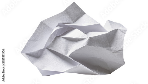 Photos Crushed white paper ball with sharp geometric folds, isolated on transparent bac