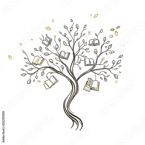 Literary Tree with Books and Nature Symbolism with copy space white space/ Knowledge Growth Concept