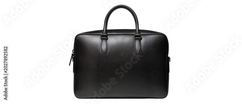 Photos Sleek black leather briefcase with double handles, isolated on transparent backg