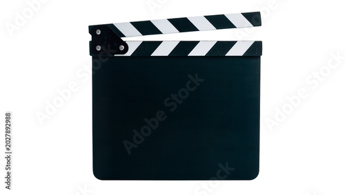Canvastavla Black movie clapperboard with white stripes, isolated on transparent background