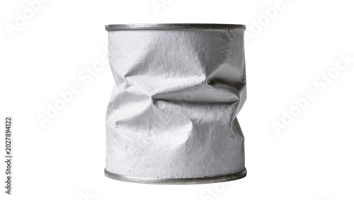 Bilde på lerret Crushed silver metal tin can with dented sides, isolated on transparent backgrou
