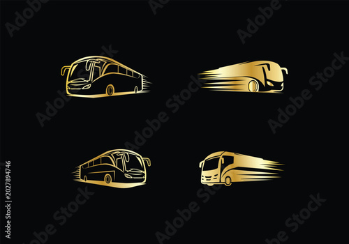 Bus or Coach Vehicle icon set , golden Travel bus logo vector design 