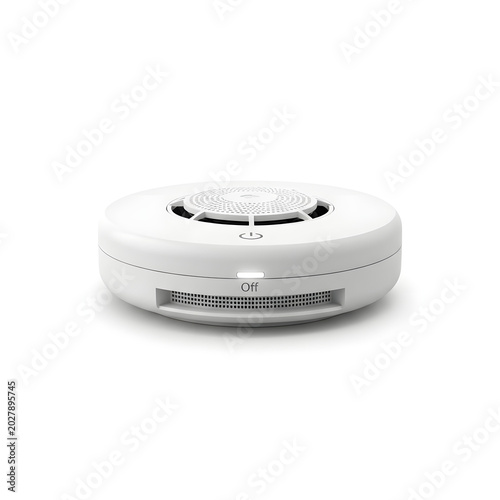 Modern White Smart Home Device and Security Sensor Isolated on White Background