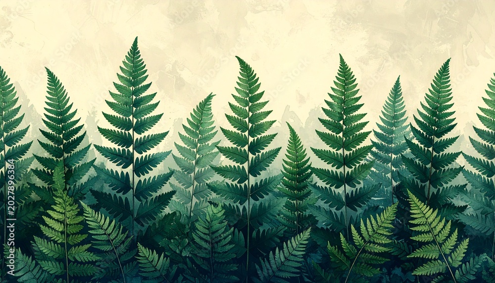 Obraz premium Fern Leaf Pattern with Layered Botanical Silhouettes in Soft Minimalist Background