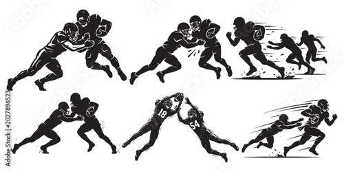 Fotografía American football players action silhouettes, running, tackling, and catching th