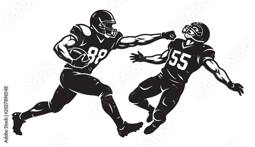 Photography American football player running with ball tackled by opponent, Rugby, American